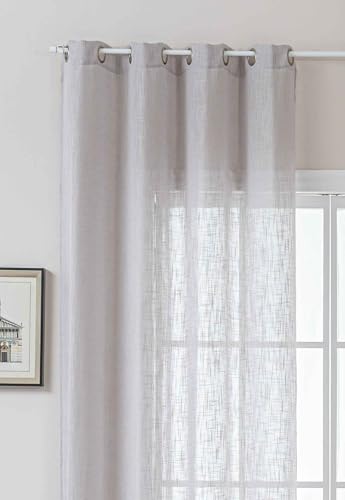 Gardinenbox Seoul 2024110 Curtain Eyelets Coarse Fibre H x W 245 x 140 cm Grey Eyelets Linen Look Structure Plain Semi-Transparent Opaque