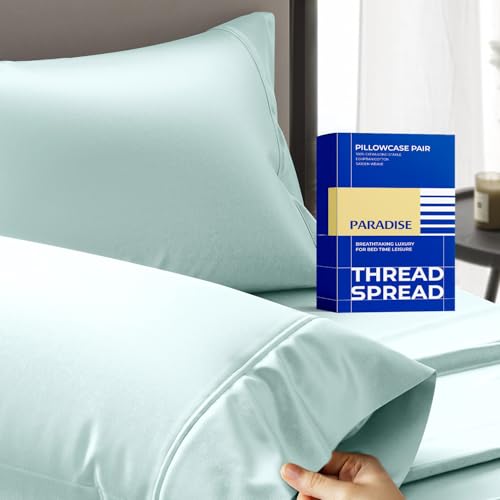 1000 Thread Count 100% Egyptian Quality Cotton Pillow Cases, Sea Foam Queen Pillowcase Set of 2, Long-Staple Combed Pure Natural 100% Cotton Pillows for Sleeping, Soft Sateen Weave Bed Pillow Cover
