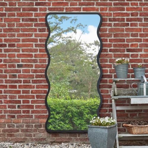 "MirrorOutlet The Fluctus - Black Metal Wavy Framed Rectangular Garden Wall Mirror 67"" X 31"" (170CM X 80CM) Silvered Mirror Glass. Extra Large. Landscape or Portrait"