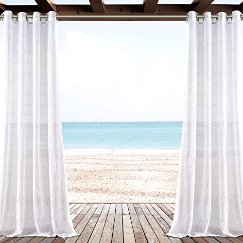 "Lush Decor Farmhouse Textured Grommet Sheer Indoor/Outdoor Window Curtain Panel, 84"" L x 50"" W, Bleach White"