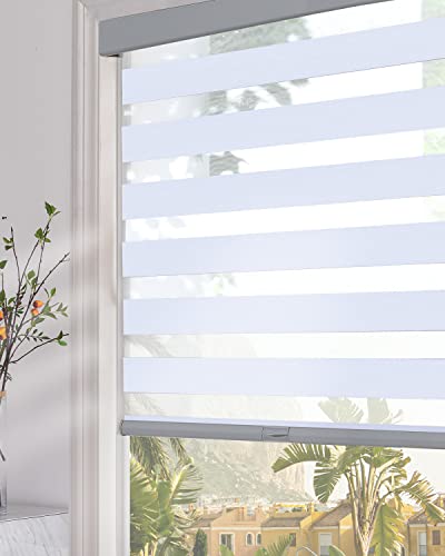 "Persilux Blackout Cordless Zebra Blinds for Windows (35"" W x 64"" H, Light Grey) with Upgraded Cassette Free-Stop Dual Layers Sheer Roller Shades for Home and Office"