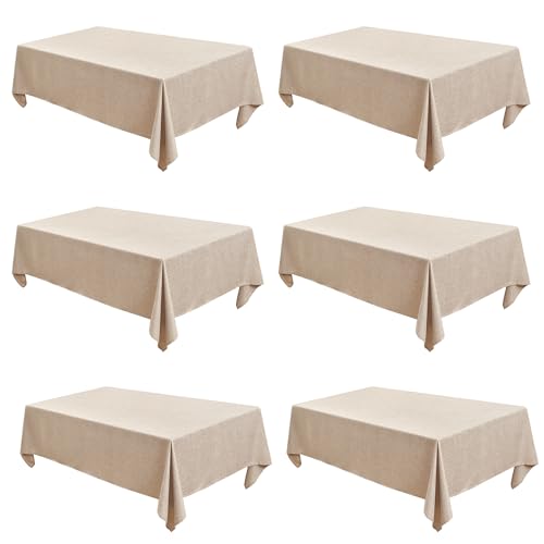 Fitable Beige Faux Linen Tablecloths Rectangle 60 x 84 Inch - 6 Pack Neutral Table Clothes for 4 Foot Tables, Wrinkle-Proof Faux Burlap Table Covers for Dining, Farmhouse, Outdoor Picnic, Camping