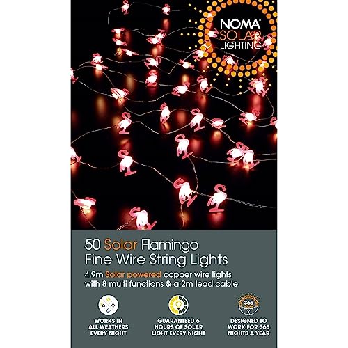 NOMA Solar Flamingo Fine Wire String Lights, 50 LEDs, 4.9 m (Pack of 1)