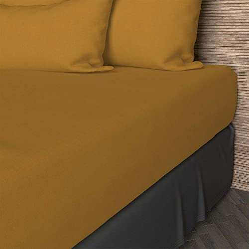 Soleil d'ocre, Fitted Sheet, Cotton 57 Threads, Mustard, 140 x 190 cm