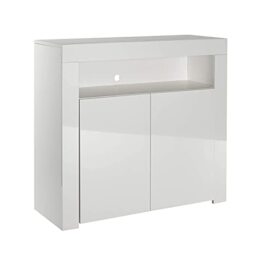 MMT Modern Sideboard White Matt Gloss Buffet Display Cabinets Drinks Cabinet with LED Lights (White, Medium),