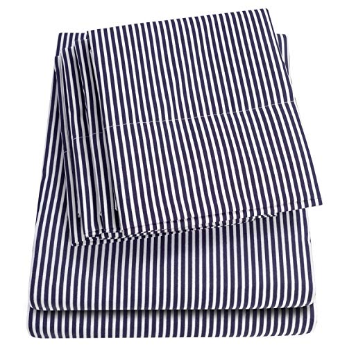 Sweet Home Collection Twin Size Bed Sheets - 6 Piece 1500 Supreme Collection Fine Brushed Microfiber Deep Pocket Twin Sheet Set Bedding - 1 EXTRA PILLOW CASES, GREAT VALUE, Classic Stripe Navy