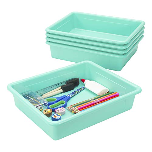Storex Letter Size Flat Storage Tray ??? Organizer Bin for Classroom, Office and Home, Teal, 5-Pack (62522A05C)