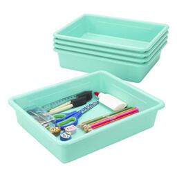 Storex Letter Size Flat Storage Tray ??? Organizer Bin for Classroom, Office and Home, Teal, 5-Pack (62522A05C)