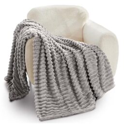 GC GAVENO CAVAILIA Ribbed Blanket Throw - Fluffy Fleece Throws For Sofas, Bed, Settee, Couch - Comfortable Extra Large Blankets & Throws - King Size 200x240 Cm - Grey