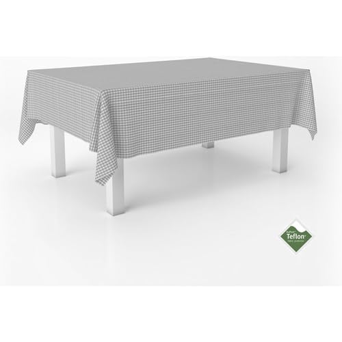 ECOMMERC3 - Stain Resistant Vichy Tablecloth for Rectangular Table Size 180 x 140 cm - Vichy Tablecloth Extra Soft and Waterproof Touch Light Grey