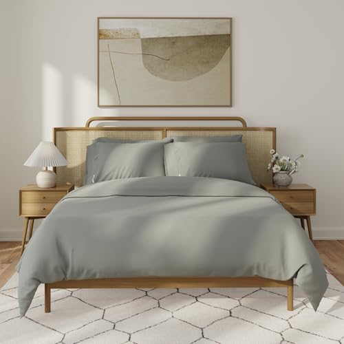 QuickZip Duvet Cover with Zipper Closure ??? Ultra Soft Long-Staple 100% Cotton, Oeko-Tex Certified, Durable Interior Corner Ties, Corner Clips (Twin/Twin XL (1 Piece), Slate Gray (Sateen))