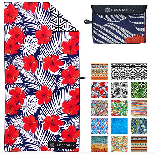 ECCOSOPHY Microfiber Beach Towel for Adults - Oversized Travel Beach Towels with Pouch - 71x35 inch Quick Dry Pool Towels - Large Sand Free Beach Towels (Fiji)