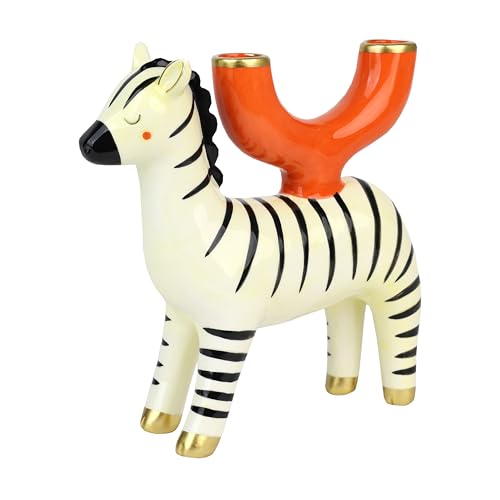 Talking Tables Hand Painted Zebra Ceramic Candle Holder Decorative Animal Table Accessory for Dinner Party Table Centrepiece Shelves and Mantels Black & White Giftable Home Décor Candelabra 19cm