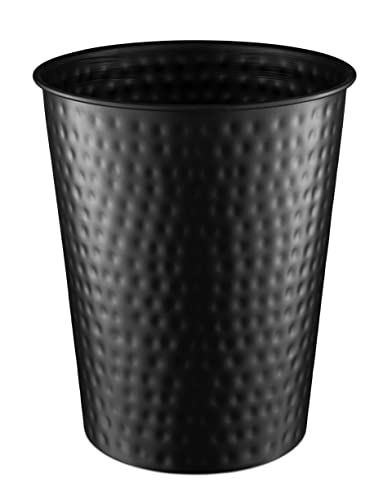 Monarch Abode 20128 Hand Hammered Metal Wastebasket Trash Can for Home Office Bedroom, Decorative Wastebasket, Modern Bathroom Decor, Durable, Black