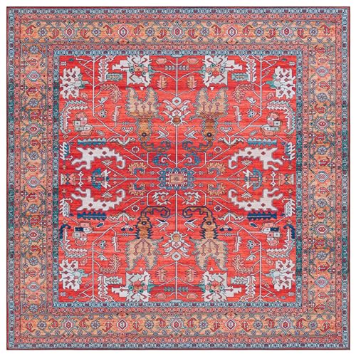 Safavieh Traditional Rug Ideal for High Traffic Areas - Machine Washable and Non Slip - Tucson Collection, Short Pile, in Red and Blue, 183 X 183 cm