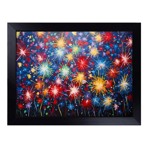 Lap Tray with Bean Bag Cushion, Fireworks Abstract - Handmade in the UK, Raised Wooden Edge, Padded Cushion, Heat-Resistant Wipe-Clean Surface, for Meals, Laptops and Crafts