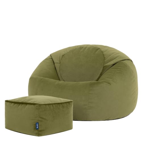 icon Kingston Velvet Bean Bag & Footstool with Filling Included, Green
