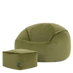 icon Kingston Velvet Bean Bag & Footstool with Filling Included, Green