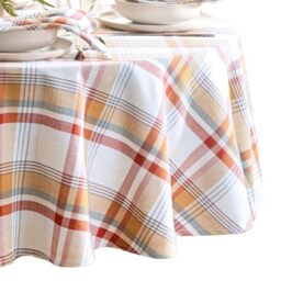 "Elrene Home Fashions Seneca Plaid Winter Holiday/Christmas Cotton Oval Tablecloth, 60""x84"""