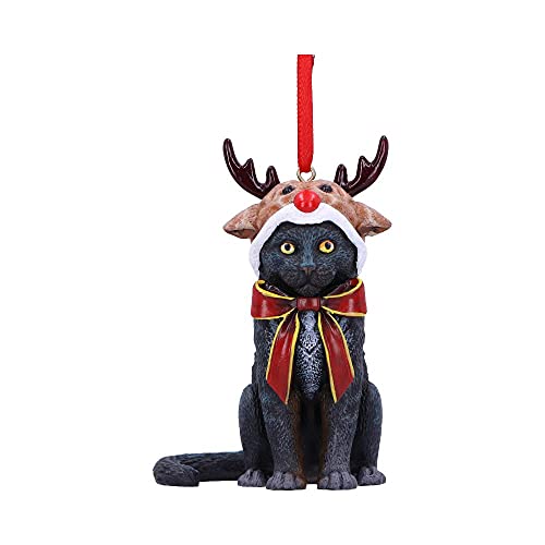 Nemesis Now Reindeer Cat Hanging Ornament (LP) 9cm, Black, Christmas