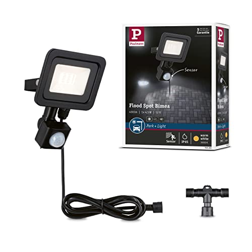 Paulmann 94586 Park + Light LED Outdoor Floodlight Bimea with Motion Sensor IP65 Square Including 1 x 4.5 W Warm White Black Metal Garage Light 3000 K