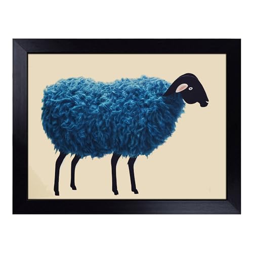 Lap Tray with Bean Bag Cushion, Fluffy Sheep - Handmade in the UK, Raised Wooden Edge, Padded Cushion, Heat-Resistant Wipe-Clean Surface, for Meals, Laptops and Crafts
