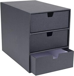 Bigso Box of Sweden 3-Tier Desktop Drawers - Desk Tidy Organiser for Stationery Storage - Paper Mini Filing Cabinet - Dark Grey