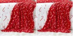 Catherine Lansfield Christmas Candy Cane Fleece 130x170cm Blanket Throw Red White (Pack of 2)