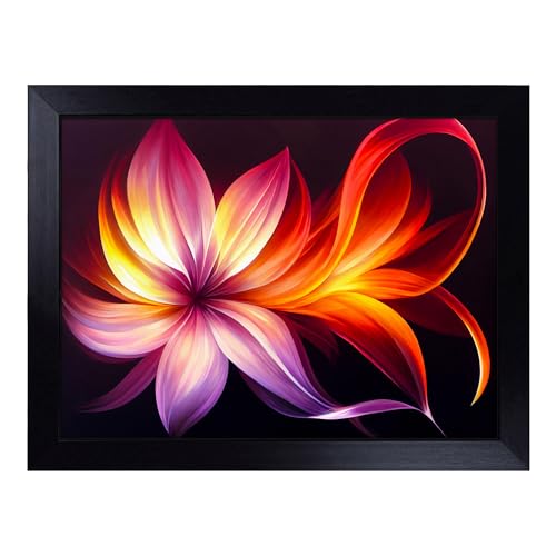 Lap Tray with Bean Bag Cushion, Incredible Modern Flower Art Abstract - Handmade in the UK, Raised Wooden Edge, Padded Cushion, Heat-Resistant Wipe-Clean Surface, for Meals, Laptops and Crafts