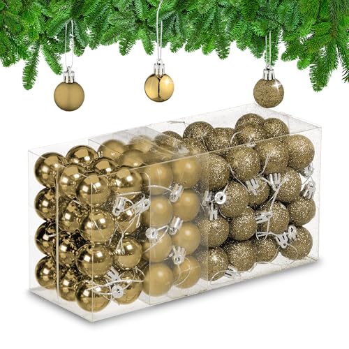Relaxdays Christmas Baubles Set of 96, Glittering, Matt and Sparkles, Plastic, Traditional Spheres, Decorations, Gold