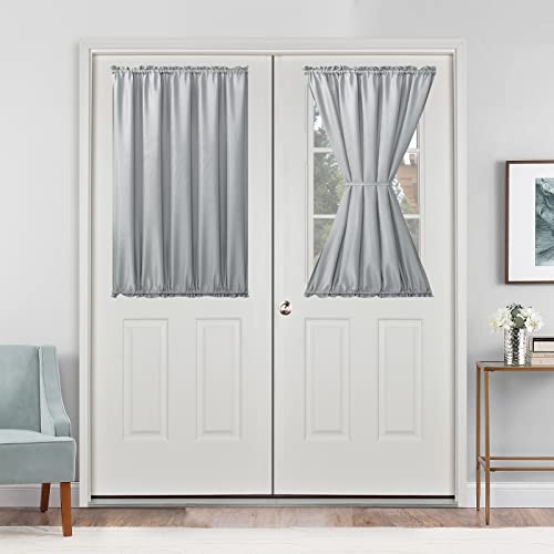 Hiasan French Door Curtains Privacy, Rod Pocket Semi Sheer Front Curtain for Door Window, 1 Panel (Silver Grey, W 52 inch x L 40 inch)