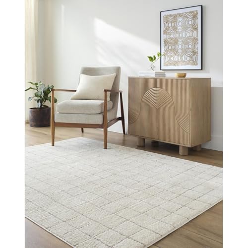 "Livabliss x Our PNW Home Cascade Minimalist Grid Area Rug, 6'7"" x 9', Grid Ivory/Taupe"