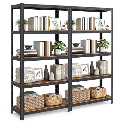 SONGMICS Set of 2 Shelving Units, 40 x 90 x 180 cm, 875 kg Load Capacity (175 kg per Shelf), Industrial, Adjustable Storage Shelves, for Living Room, Kitchen, Garage, Rustic Brown and Black GLR040B12
