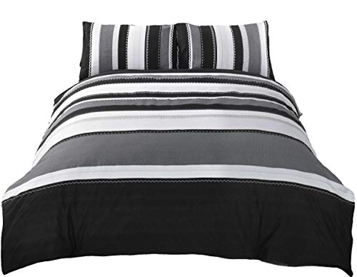 Rapport Home Grey Striped King Duvet Cover Set - Modern 50% Cotton Blend Bedding with 2 Pillowcases (230x220cm) - Easy Care & Oeko-Tex Certified Quilt Cover