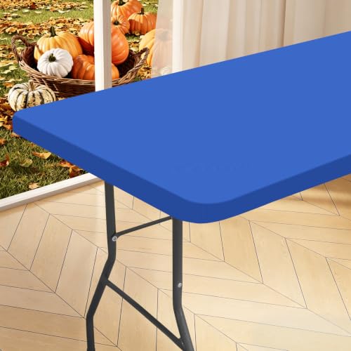 "homing Rectangle Table Cloth Cover, Water-Resistant Polyester Elastic Fitted Tablecloth, Fits for 8 Foot Folding Tables, Washable Table Protector for Picnic, Camping, Outdoor (Blue, 36"" x 96"")"