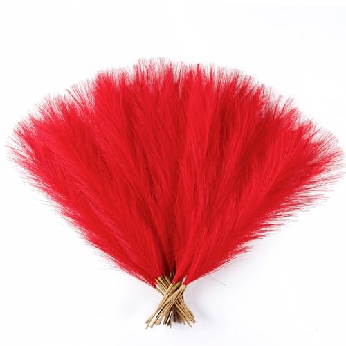 "Acfruits 30PCS Red Faux Pampas Grass 17"" for Vase Filler Decor - Fluffy Artificial Pampas Grass, Boho Home Wedding Decoration, Pompas Grass, Flower Arrangement and Vase Filler"
