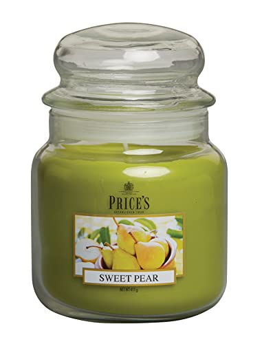 Price's Candles Sweet Pear Medium Jar Candle Fruity Floral Scented Wax Candle Long Burning Home Fragrance Relaxing Ambient Glass Jar Décor Fresh Aroma
