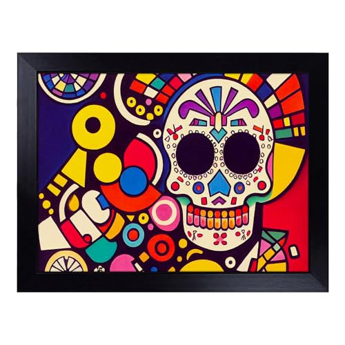 Lap Tray with Bean Bag Cushion, Entrancing Floral Sugar Skull Abstract - Handmade in the UK, Raised Wooden Edge, Padded Cushion, Heat-Resistant Wipe-Clean Surface, for Meals, Laptops and Crafts