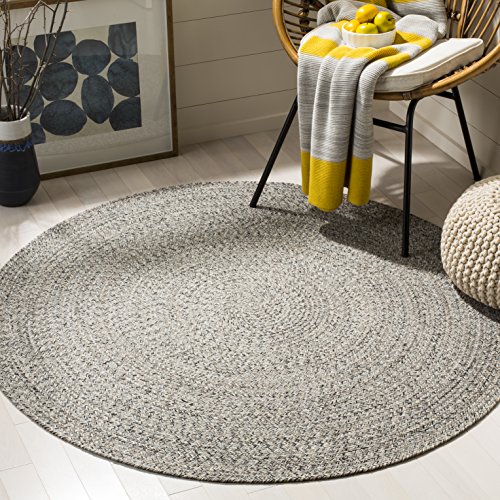 Safavieh Traditional Rug for Living Room, Dining Room, Bedroom, Braided Collection, Short PIle, in Ivory and Steel Grey, 91 X 91 cm
