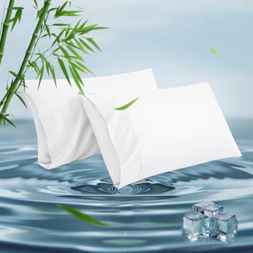 King Pillowcases, Cooling Viscose from Bamboo Pillow Covers with Envelope Closure, Soft Moisture-Wicking for Hot Sleepers, Hair and Skin-Friendly, White, 2 Pack