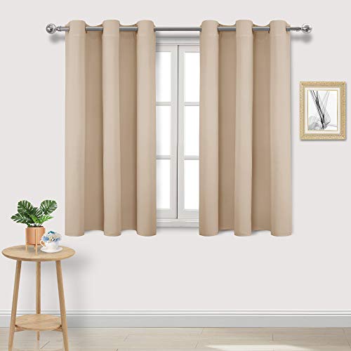 DWCN Beige Blackout Curtains 54 Inches Long, Room Darkening Grommet Thermal Light Blocking Drapes - W42x L54 Inch Length, 2 Thick Panels