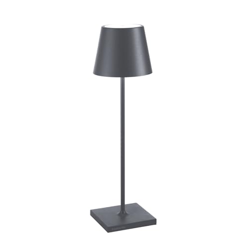 Zafferano, Poldina Pro Lamp, Rechargeable Cordless Table Lamp with Touch Controls, Suitable for Interior and Outdoor, Dimmer, 2200-3000 K, Height 38 cm, Dark Gray Colour