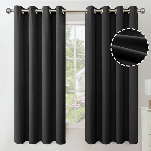 YoungsTex Velvet Black Out Curtains 63 Inches Long for Bedroom, Grommet Thermal Insulated Drapes Room Darkening Privacy for Living Room, Black, 2 Panels, 52 X 63 Inch