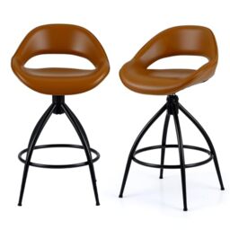 GiantexUK Swivel Bar Stools Set of 2, Counter Height Kitchen Stools with Backrest & Footrest, Upholstered Breakfast Chairs for Home Bar Dining Reception (Brown+Black, 47 x 51 x 90cm, Faux Leather)