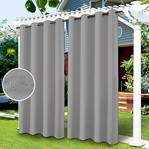 "Outdoor Patio Curtain, Blackout Waterproof Curtain, Thermal Insulated Outdoor Garden Curtain for Porch/Pergola/Yard/Sliding Door/Arbor (1 Panels, 100""W x 84""L, Light Grey)"