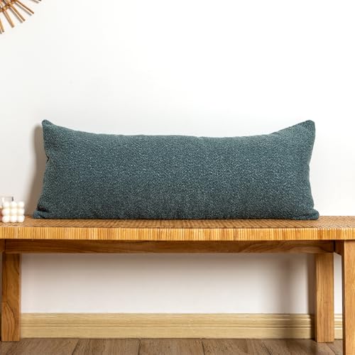 JoraLion 14x36 inch Neutral Boucle Lumbar Pillow Cover, Dusty Blue Long Pillow Cover Cozy Soft Cushion Case for Couch Sofa Bed Living Room Home Decor, Pack of 1 (Cover Only)