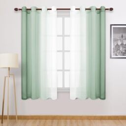 DWCN Light Sage Faux Linen Ombre Sheer Curtains - Gradient Semi Voile Curtains for Bedroom and Living Room, Set of 2 Grommet Top Window Curtain Panels, 52 x 72 Inches Long, Sage Green
