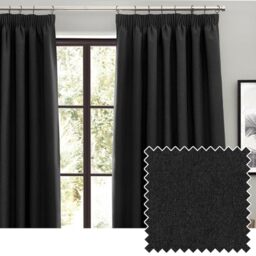 furn. Dawn Textured Blackout Pencil Pleat Curtains – Thermal Lined Pair (Black - Width 168 x Drop 137cm)