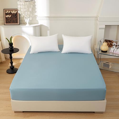 Bedding Twin Size Fitted Sheet Only-Twin Size Deep Pocket Bottom Sheet Fits 15inches Bed Matress Sheet Soft and Microfiber-Easy Care - Light Blue
