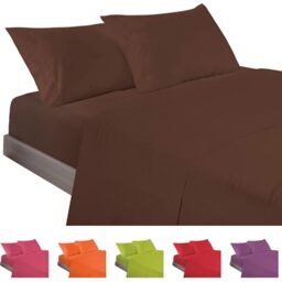 ECOMMERC3 - 3 Piece Sheet Set for 80 Bed Made in Spain - Sheet Set with Fitted Sheet, Top Sheet and 1 Pillowcase Brown, Extra Soft and Lightweight Sheet
